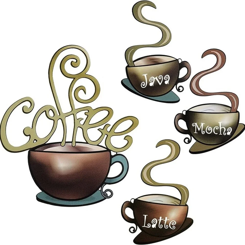 NEW  4 Pieces Metal Coffee Cup Wall Decor Coffee Bar Decor Coffee Decor Cafe - Picture 3 of 9